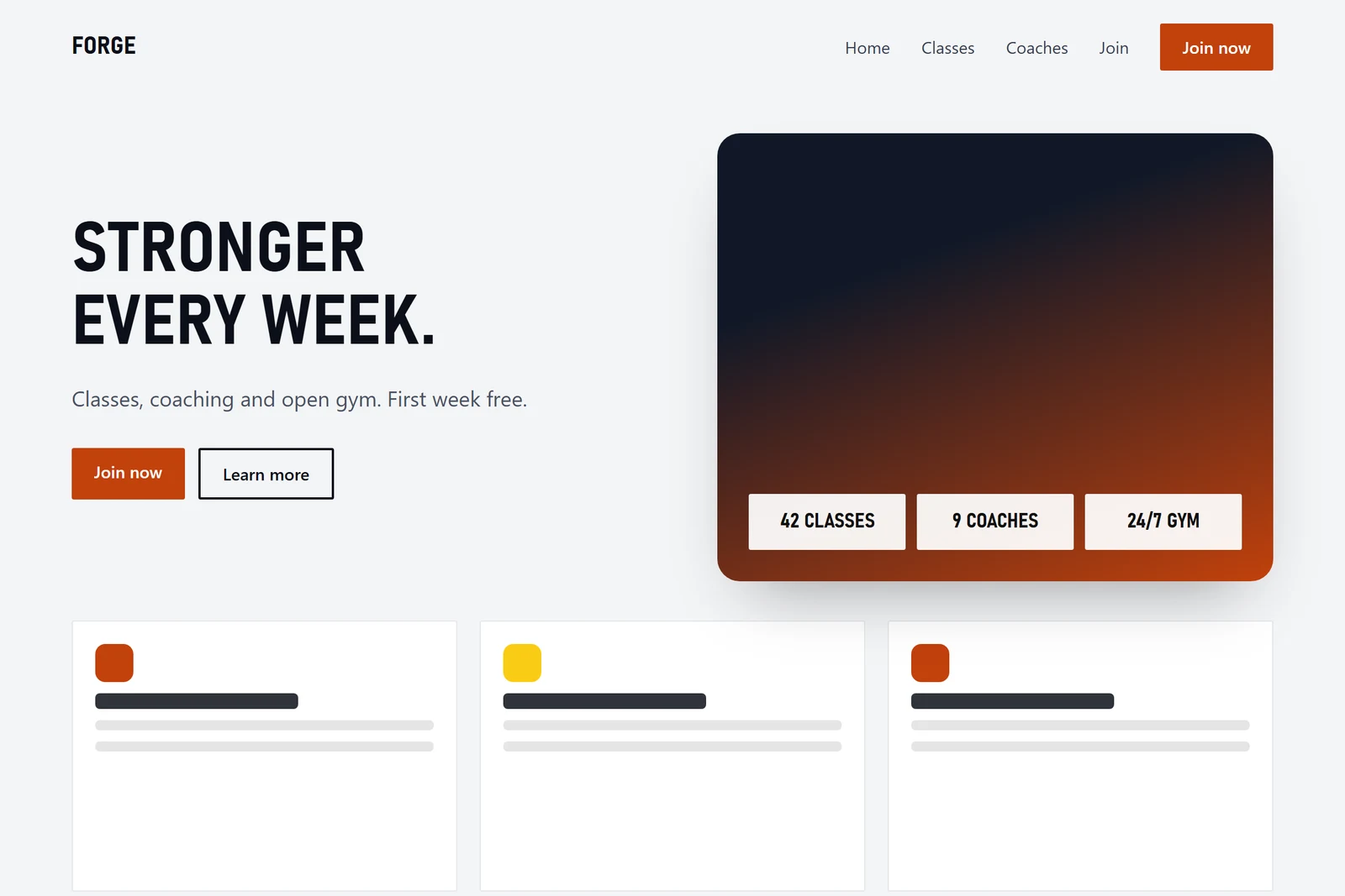 Preview of the Gym & coaching starter site