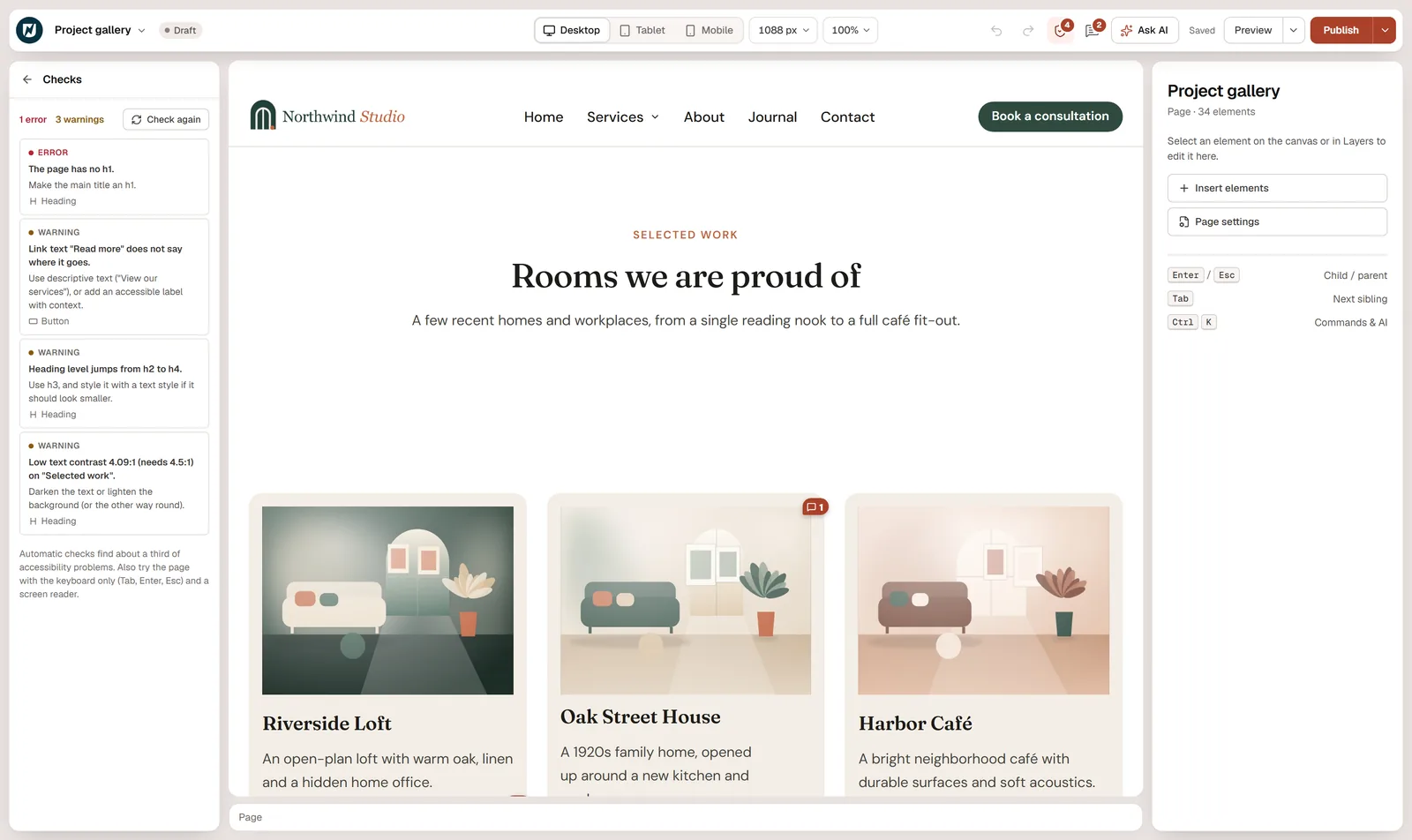 The page check: headings, contrast, alt text and SEO