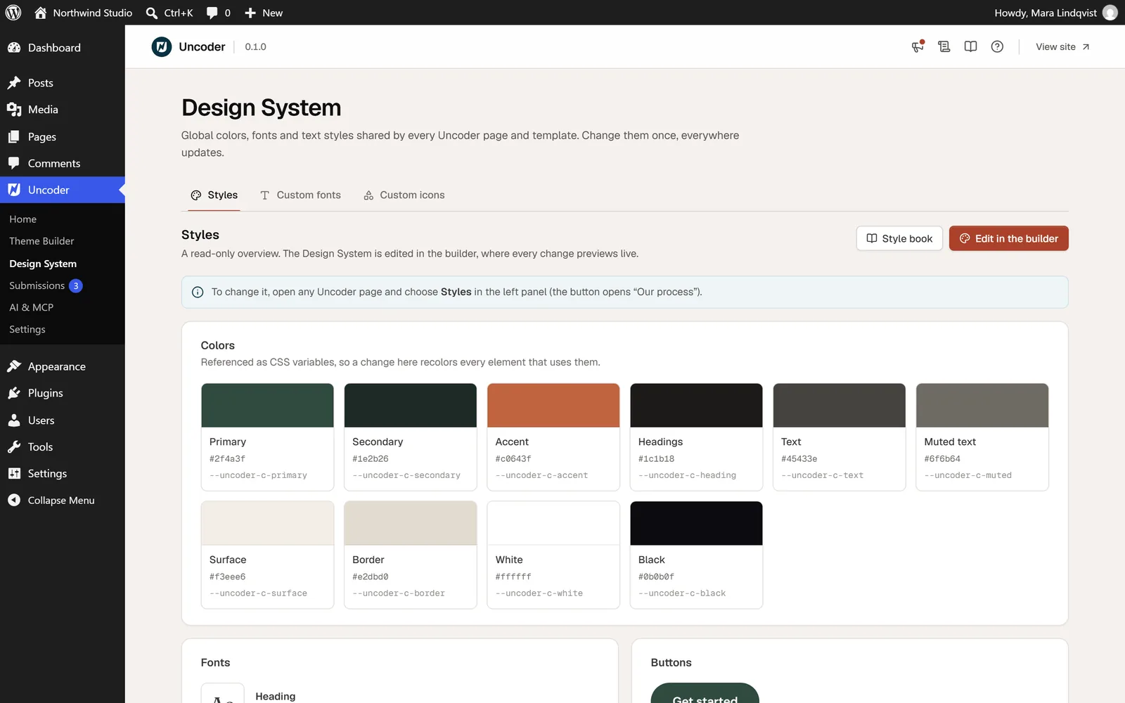 Uncoder Design System colors, fonts and text styles