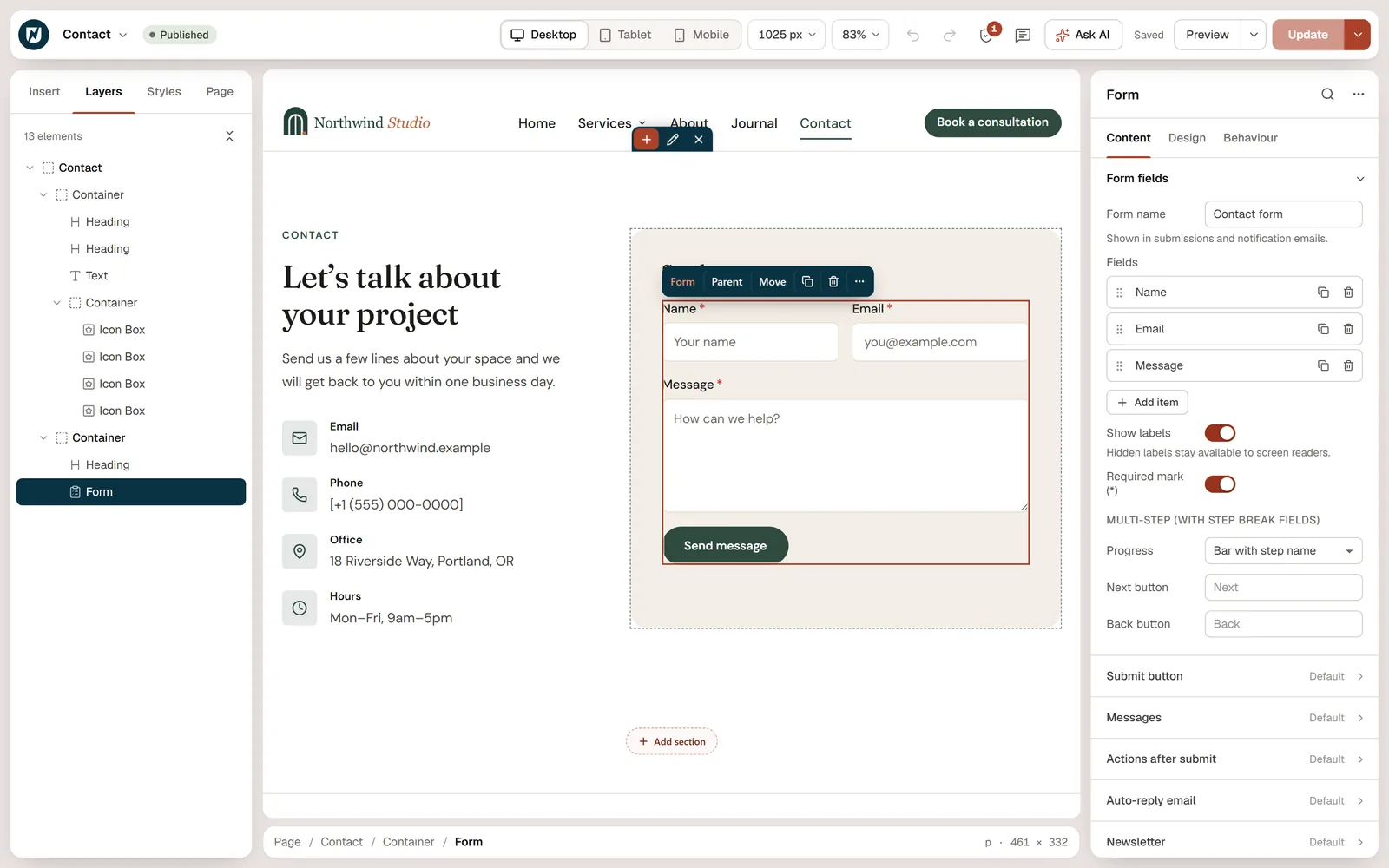 Building a form with the Uncoder form widget