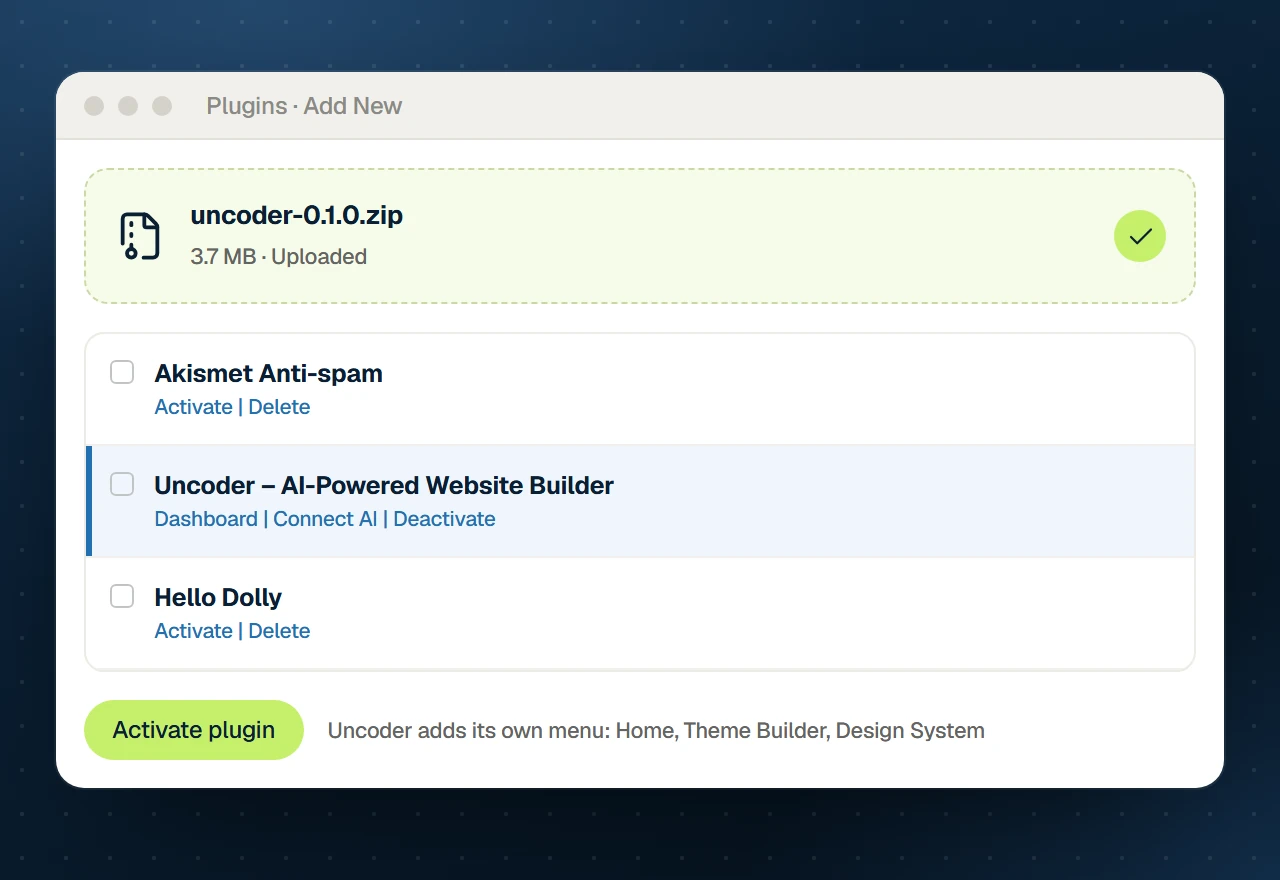 Uploading the Uncoder plugin